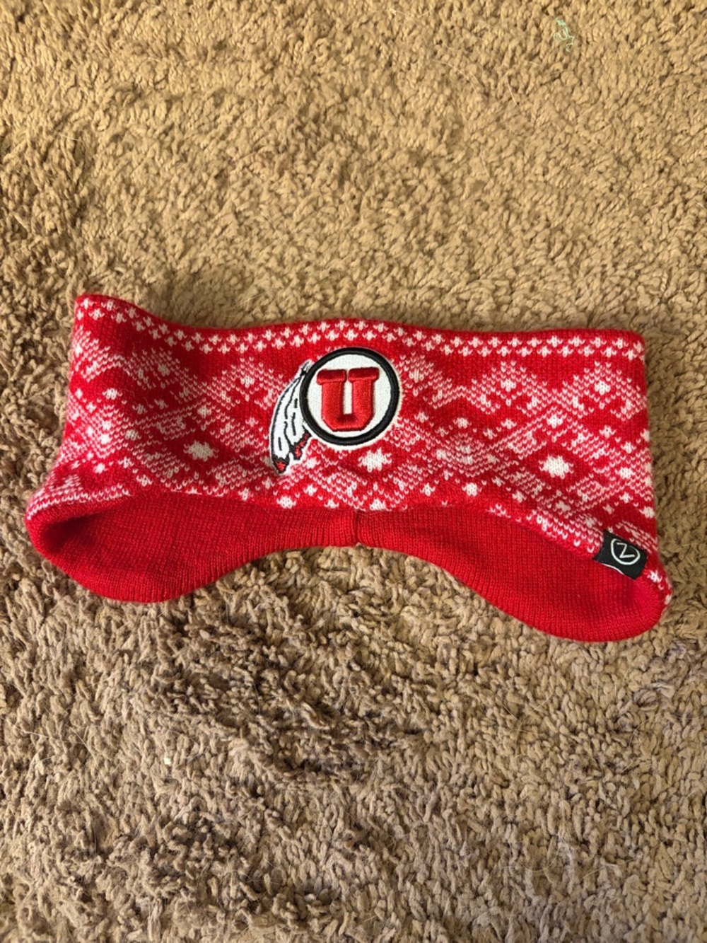 Zephyr Red and White Knit Headband with Embroidered Logo